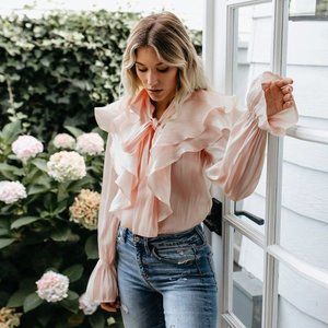 Long Sleeve Butterfly Knot Top Elegant